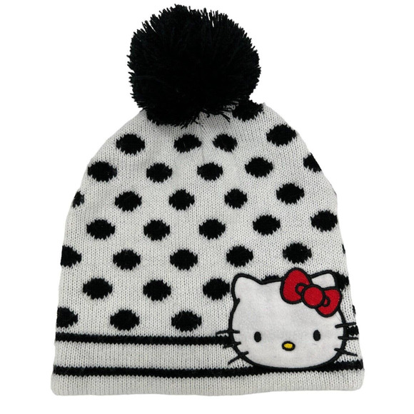 Hello Kitty Accessories - Hello Kitty Girls Hat Beanie With Pom Pom Polka Dot Black And White 2017